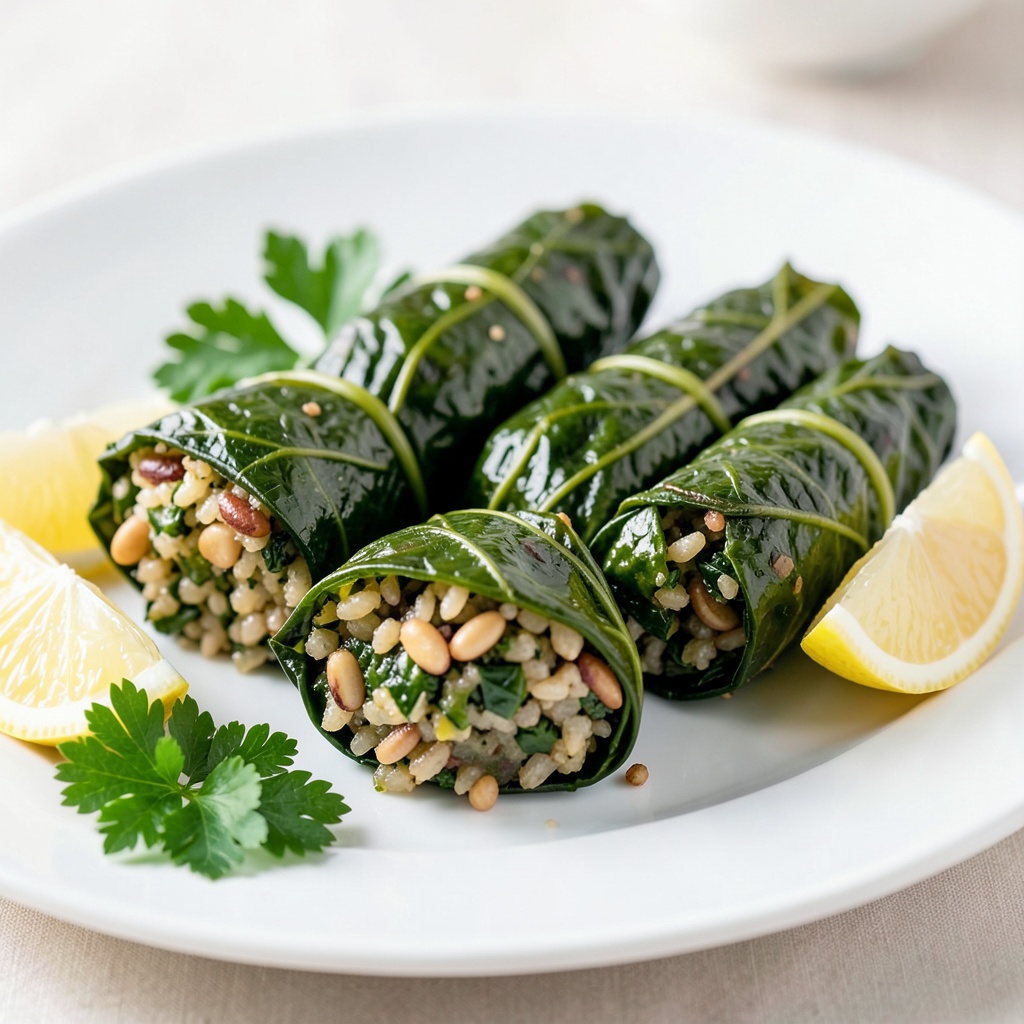 Stuffed Grape Leaves with Rice, Herbs, and Pine Nuts