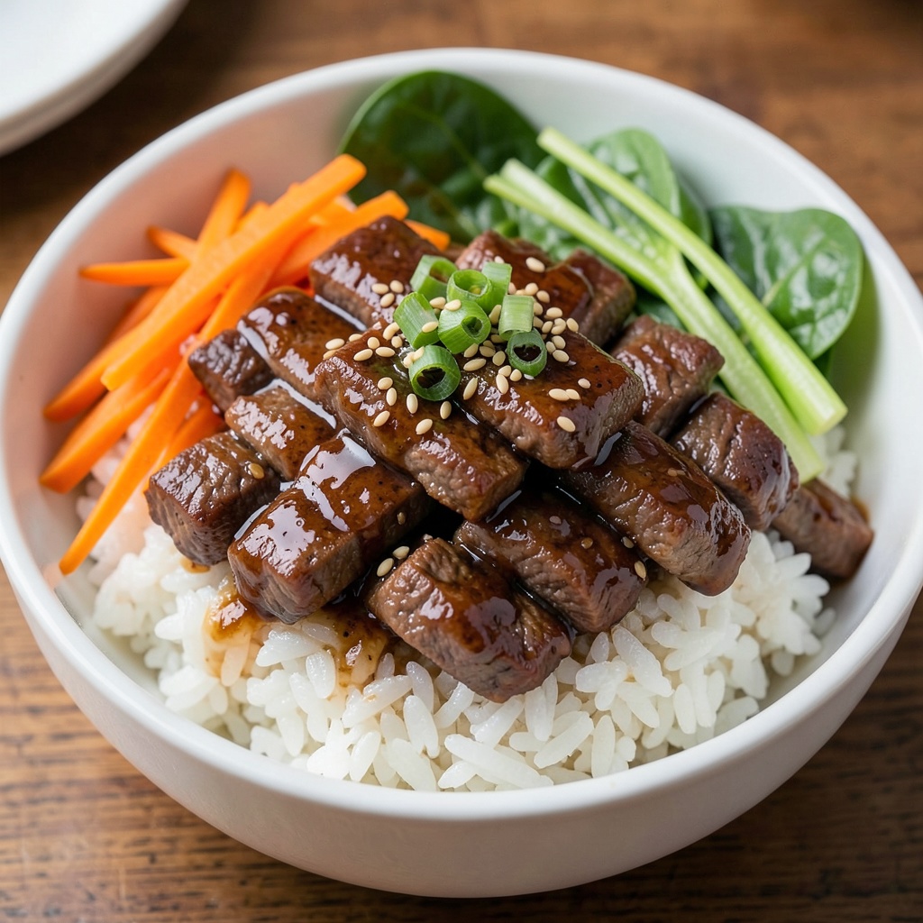 Korean Beef Bowl with Nippon Shokken Soy Garlic Sauce