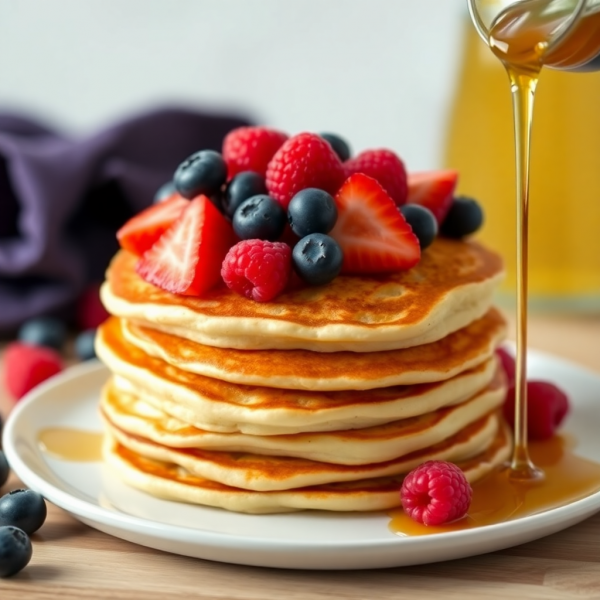 Fluffy Cottage Cheese Pancakes with Berry Topping