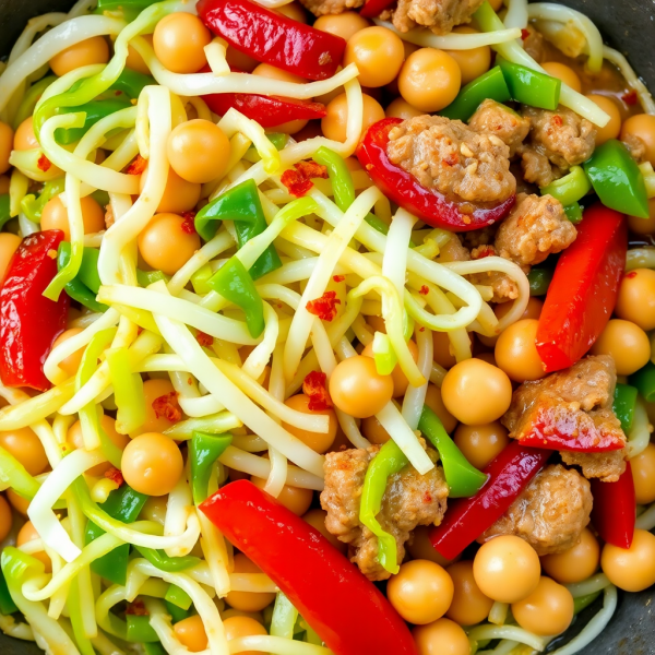 Spicy Cabbage and Pork Mince Stir-Fry with Chickpeas