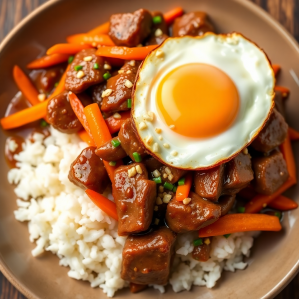 Garlic Beef Stir-Fry with Carrots and Rice