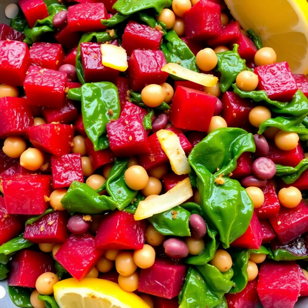 Beetroot and Spinach Stir-Fry with Black Eyed Peas