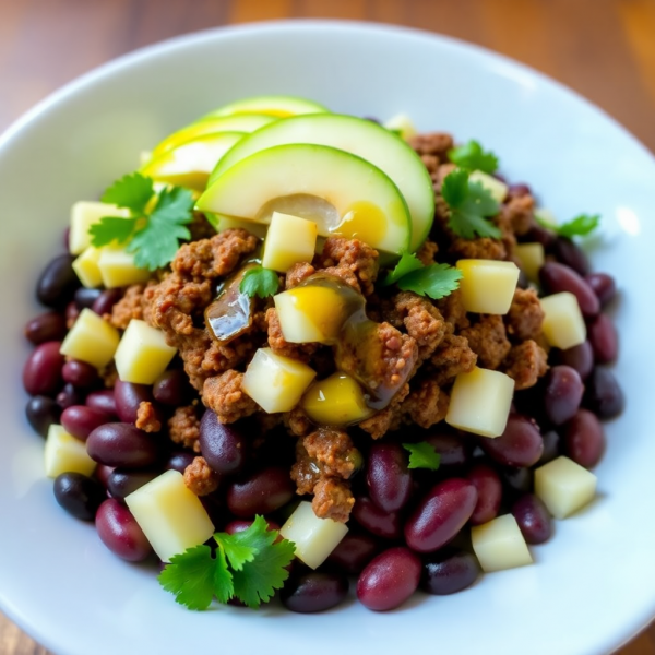 Savory Beef and Bean Bowl with Apple-Avocado Salsa