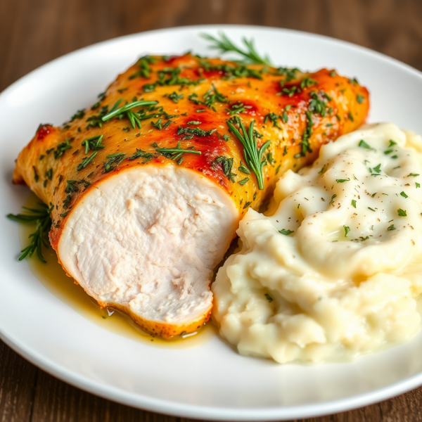 Herb-Crusted Turkey Breast with Garlic Mashed Potatoes