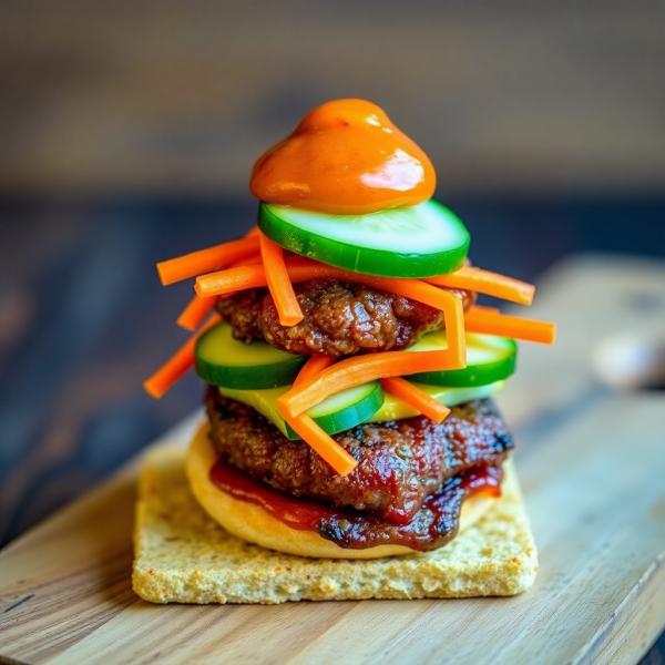 Gochujang Kangaroo Steak Mini Sliders with Quandong Chutney and Lemon Myrtle Pickled Vegetables